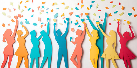 Fototapeta premium Illustration of a diverse group of people celebrating together with confetti and joy