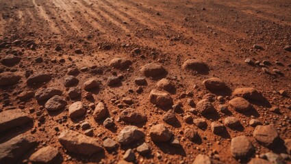 Dirt, gravel, or terrain road surface pattern in an outdoor setting. Textured background photo.