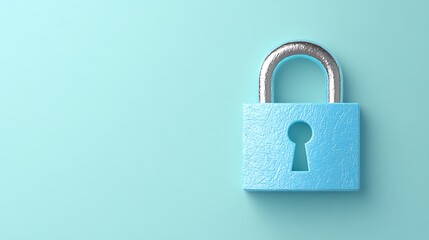 Fototapeta premium Blue padlock on a turquoise background representing security and protection in digital and physical realms