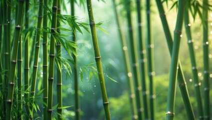 Fototapeta premium Bamboo forest, lush green nature backdrop