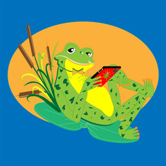 Frog in the reeds. Vector illustration