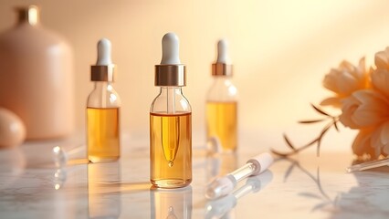 Fototapeta premium Radiant Vitamin C Serum Ampoules in a Sleek Laboratory Setting