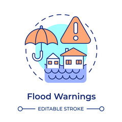 Flood warning multi color concept icon. Rising water levels risk prevention. Safety and emergency alert. Round shape line illustration. Abstract idea. Graphic design. Easy to use in application
