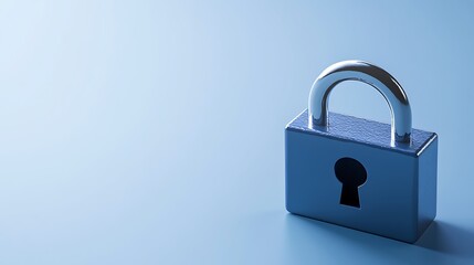 Naklejka premium Blue padlock with silver shackle on minimalist background representing security, safety, and confidentiality concepts