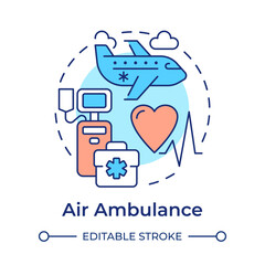 Air ambulance multi color concept icon. Critical care aircraft for patients. Medical transportation service. Round shape line illustration. Abstract idea. Graphic design. Easy to use in presentation
