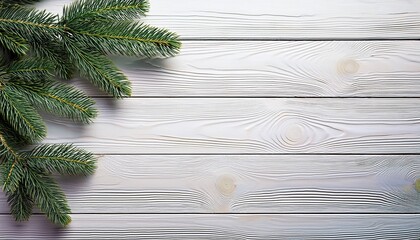 Fototapeta premium fir tree twigs without ornaments on white wooden background- 5936