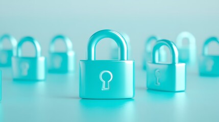 Fototapeta premium Blue padlocks on a soft surface symbolize security, protection, and privacy in digital environments and physical spaces
