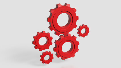 The Red Gear on white Background for engineering concept 3d Rendering.