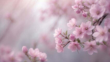 Obraz premium Spring blossom, pink flowers backdrop, soft and pastel floral card, selective focus, toned.