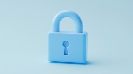 Fototapeta premium Blue Plastic Lock with Keyhole on a Soft Blue Background for Concepts of Security and Protection