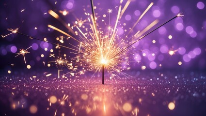 Obraz premium Beautiful sparklers on a purple bokeh background filled with mood, glitter, and holiday vibes.