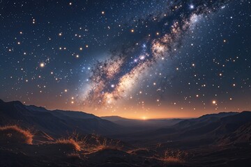 Fototapeta premium Ethereal Milky Way and Glittering Stardust Over a Cosmic Nightfall