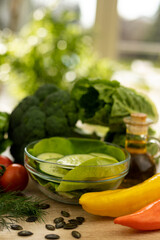 The process of making a vegetable salad. Healthy food. Cucumber salad