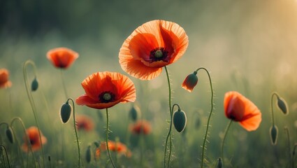 Obraz premium Brightly lit poppies