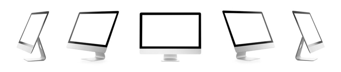 Computer monitor with blank screens isolated on white, collage