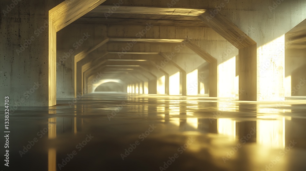 Poster modern concrete corridor sunlight reflection architecture design