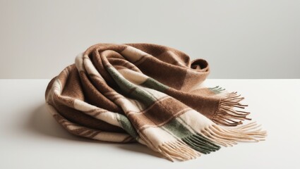 beige-brown woolen plaid on a white background