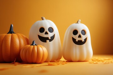 Halloween decorations featuring smiling pumpkins in a warm, festive setting for seasonal celebration