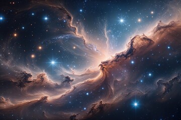 Obraz premium Captivating Nebula-Infused Galaxy Scene with Bright Stars and Sophisticated Tones