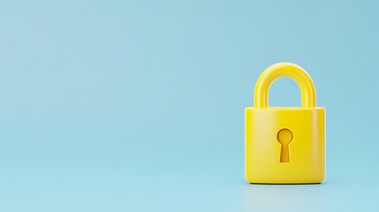 Fototapeta premium Bright Yellow Padlock on Blue Background Symbolizing Security and Protection in Modern Digital Environment