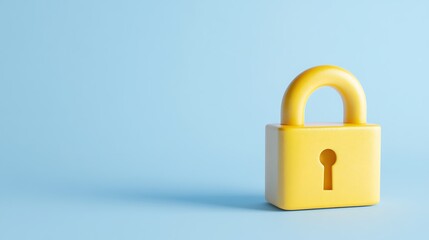 Fototapeta premium Bright Yellow Padlock on Soft Blue Background Symbolizing Security and Protection in Digital and Physical Spaces