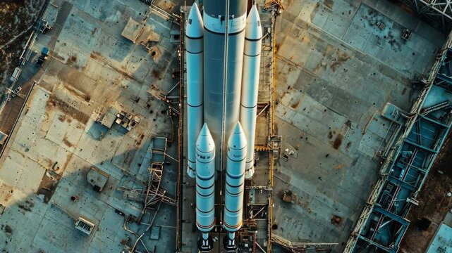 An aerial view of a space exploration rocket launch pad showcases the advanced technology and engineering efforts that herald the future of innovation in transportation across the cosmos and beyond