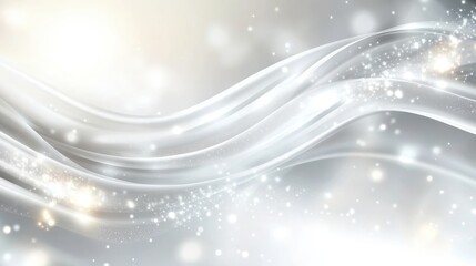 Shimmering silver waves undulating against luminous backdrop, radiating elegant movement with sparkling particles, conveying luxurious festive aesthetic