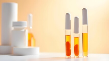 Modern Vitamin C Ampoules High-Contrast Minimalist Composition in Lab-inspired Environment