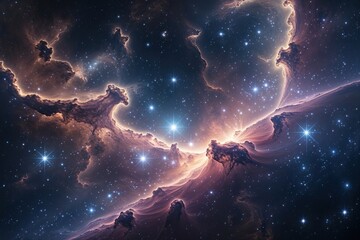 Obraz premium Stellar Scenery: Dynamic Nebula, Glimmering Stars, and Rich Cosmic Expanse