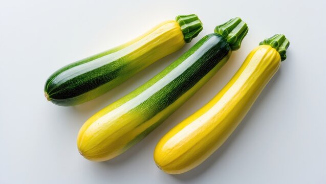 Summer squash zucchini is a yellow gourd also referred to as courgette or baby marrow, set against a white background with space available for text.