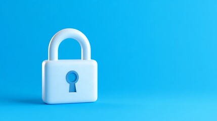 Naklejka premium Cute pastel blue padlock with keyhole against a bright blue background, symbolizing security and protection
