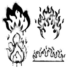 Set of graffiti spray paint flame icon. design elements for banner, flyer, street art, cards, poster, and ads.