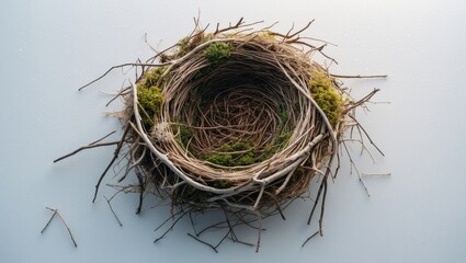 Empty bird nest isolated on a white background