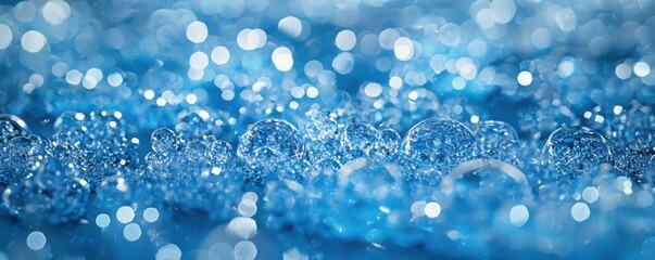 Fototapeta premium A close-up view of shimmering blue bubbles on a surface, creating a sparkling, dreamy effect.