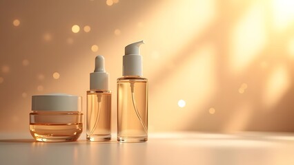 Naklejka premium Luxurious Skincare Showcase with Bokeh Light and Elegant Shadows