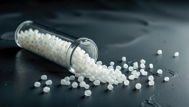 Plastic beads. Clear Polyethylene granules. Plastic raw material. High Density Polyethylene.