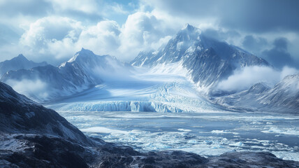 Fototapeta premium World Day for Glaciers dramatic Arctic sunset over floating ice 