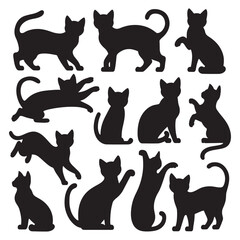 Set of black cat silhouettes.