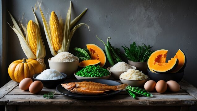 Still life featuring ingredients for preparing traditional food celebrated during Easter.