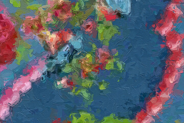 Various oil paintings, flowers, roses, peonies, phoenixes, paisley, and beautiful fish