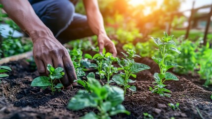 Hands Planting Saplings in Community Garden  Sustainable Farming  Agriculture