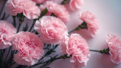 Pink Carnation Flowers Bouquet on a background with a gentle filter effect.