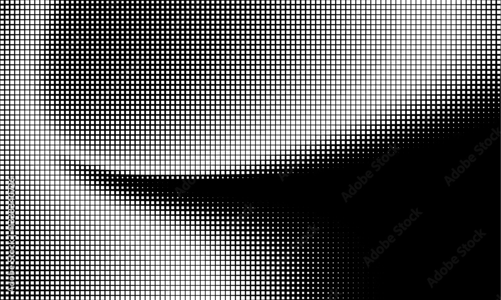 Poster Monochrome gradient halftone dots background. Vector illustration. Abstract grunge dots on black background