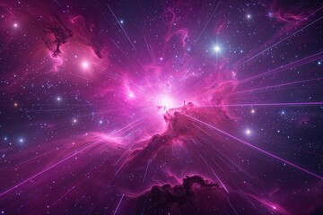 Luminous Galactic Scene in Radiant Fuchsia with Brilliant Star Trails and Vibrant Nebulous Formations