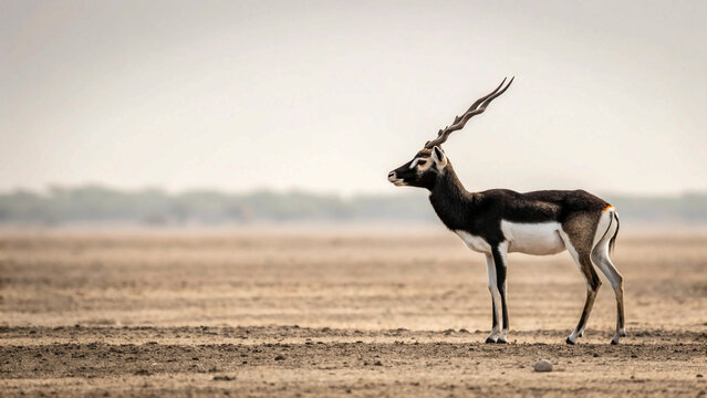 indian black buck antelope standing isolated over