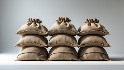 Stack of burlap bags isolated on a white background.