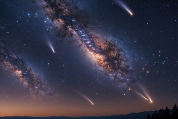 Obraz premium Evening Sky with Galaxy and Comets - Cosmic Universe Background