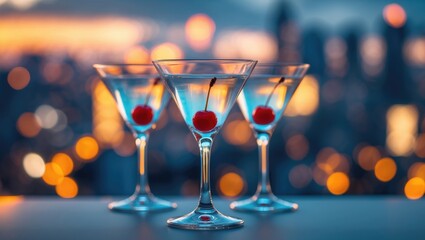 Cocktail glasses with a scenic view.