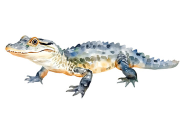 Fototapeta premium Watercolor Illustration of a Gray Alligator on Transparent Background Featuring Scale Details and Realistic Texture