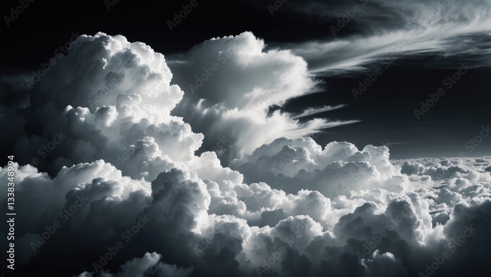 Aufkleber clouds collection isolated on dark background. white cloud formations, mist or fog backdrop.